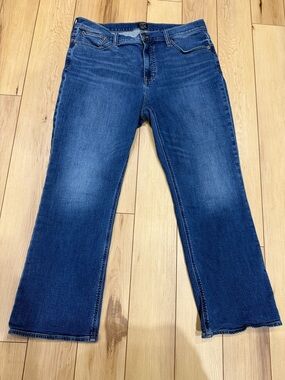 J. Crew Dark Blue Mid-Rise Flare Crop Jeans